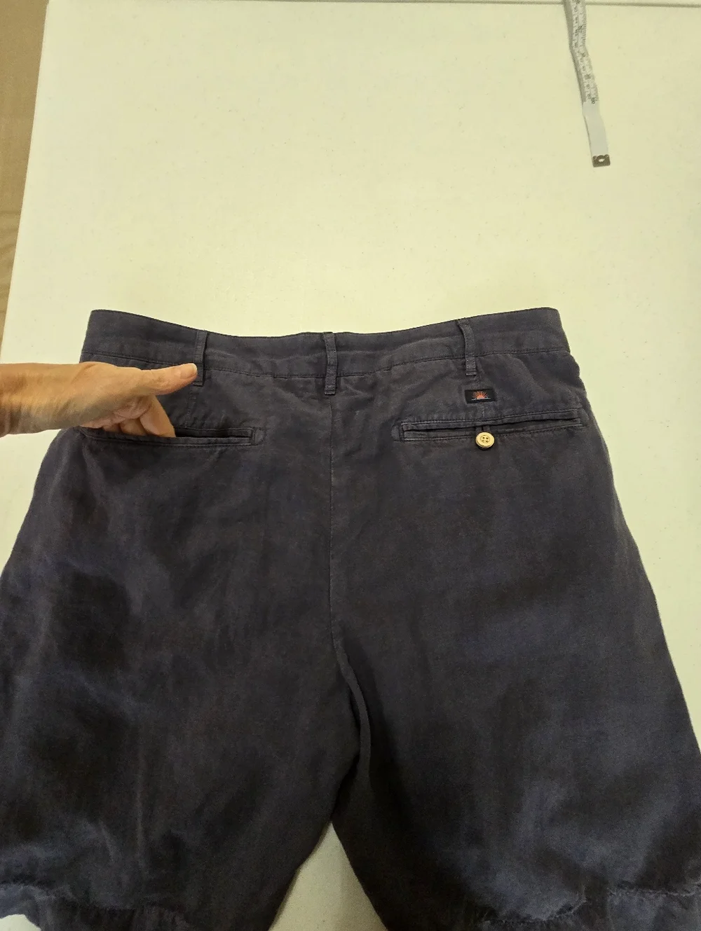 Faherty Shorts Men 34 Navy Blue Linen Cotton Blend Flat Front Casual Summer